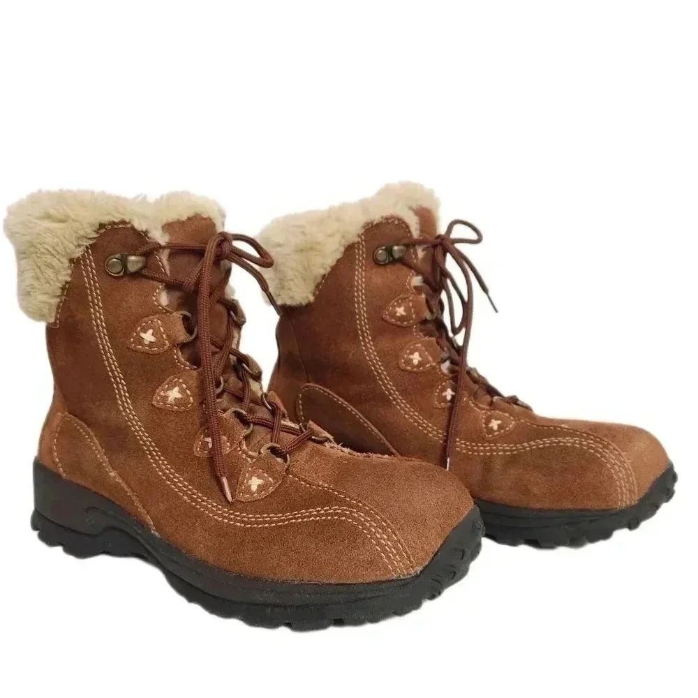 VINTAGE BASS Carmel Suede Pinnacle Faux Fur Boots Womens 8